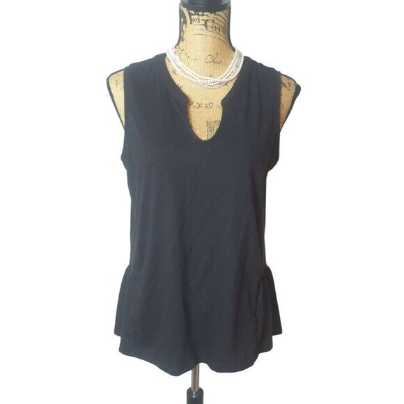 Sonoma Womens Black Sleeveless Top M Notchneck Peplum Ruffle Top Modern Feminine - Picture 1 of 6